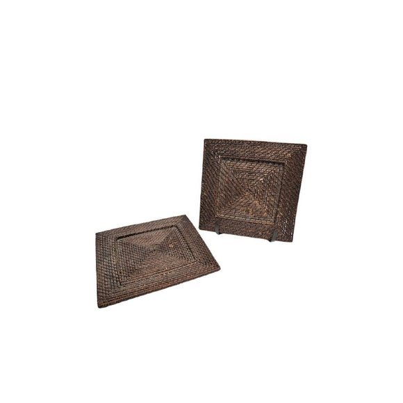 2 Woven Wicker Rattan 13" Square Charger Plates Boho Bohemian - Picture 4 of 14